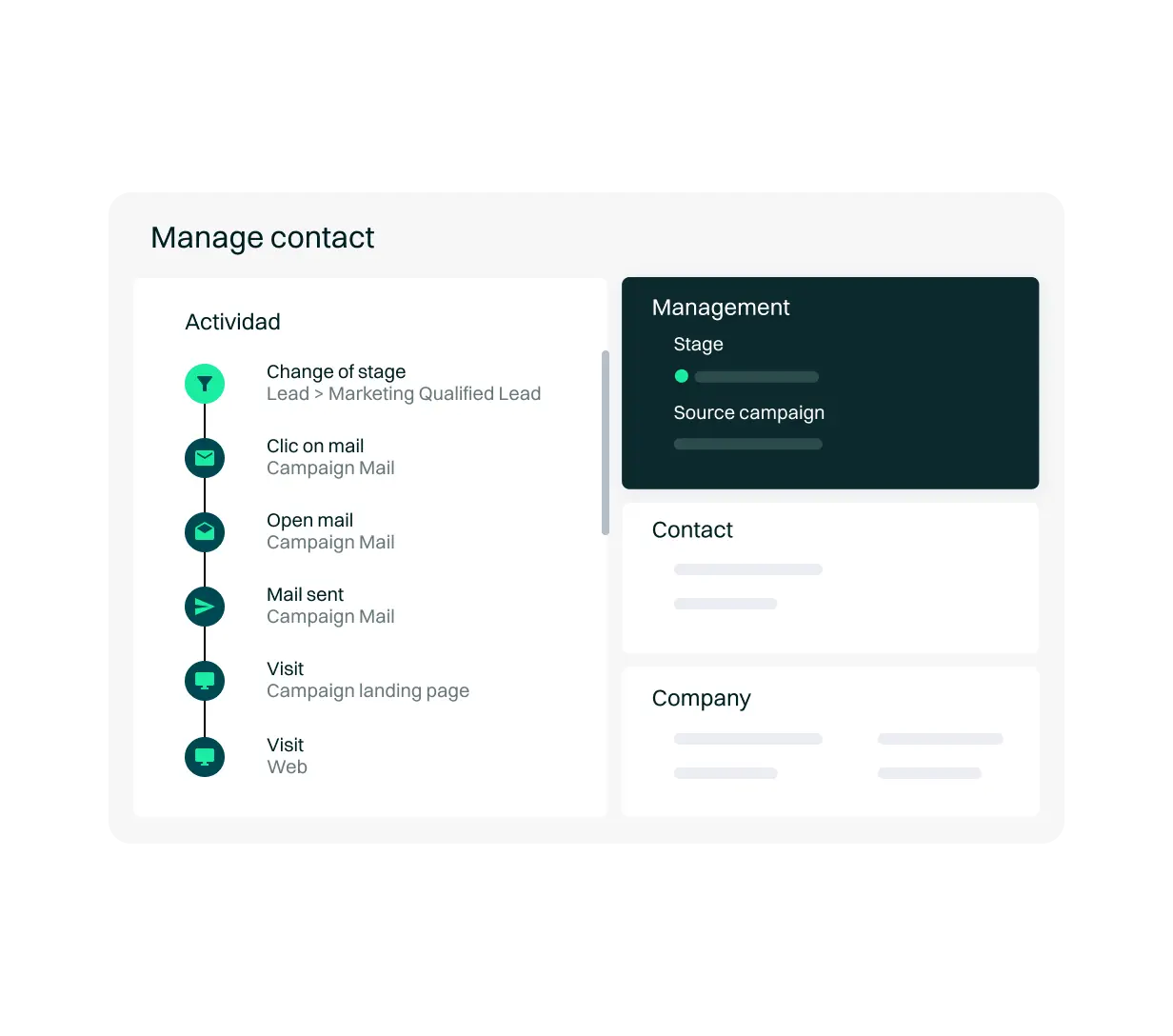 <p>Access all your contact information simply and seamlessly within a unified platform for marketing and sales, optimizing collaboration. This alignment, coupled with access to consolidated analytics and reporting, fosters clear improvements in customer acquisition campaigns and customer service, ensuring superior results in your strategies.</p>