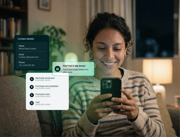 Customer receiving automated marketing and sales messages on mobile during a personalized AI-driven conversion journey