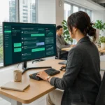 Analista utilizando una plataforma de agente IA para gestionar conversaciones y oportunidades de venta.